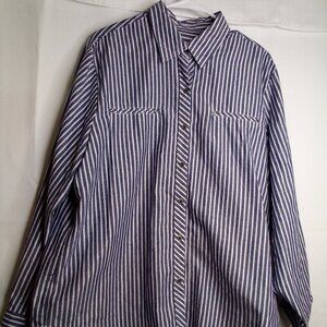 Southern Lady Blouse Women XL Button Up Long Sleeve Stripe Sparkle Gray White